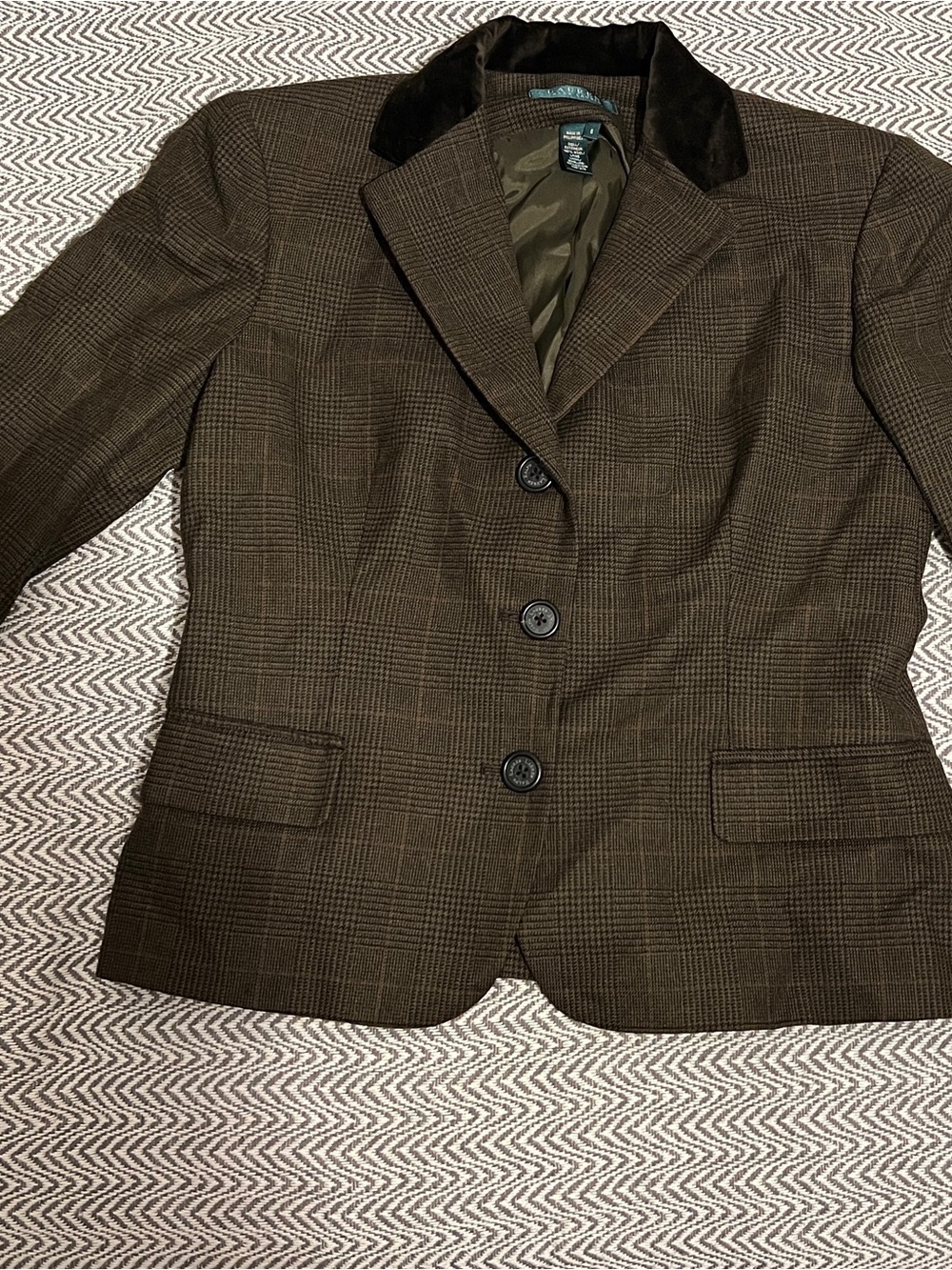 Woman’s Ralph Lauren Size 6 Velvet Wool Plaid Country Velvet Wool Blazer Jacket